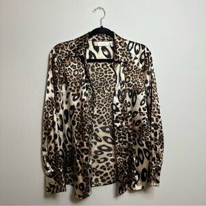Satin Leopard Print Button Down